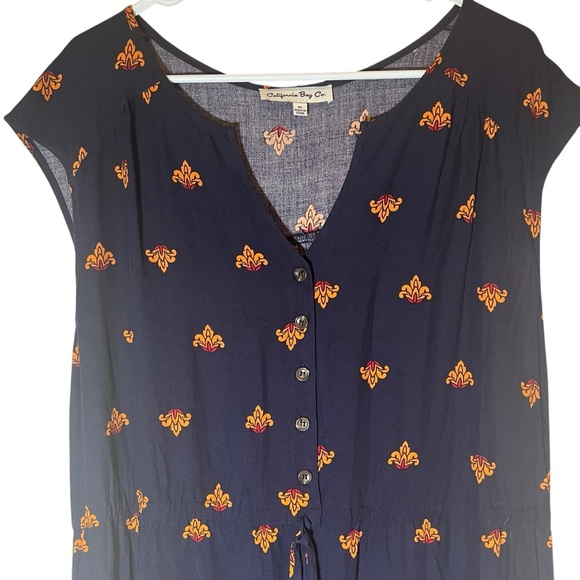 California Bay Co Wide Leg Jumpsuit Rayon Size XL Drawstring Waist Cute Comfort - Picture 12 of 16